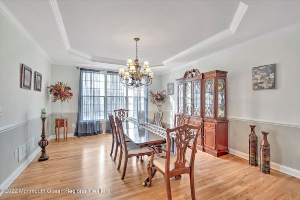 Chandelier, Dining room, Interior, Wood Texture Flooring