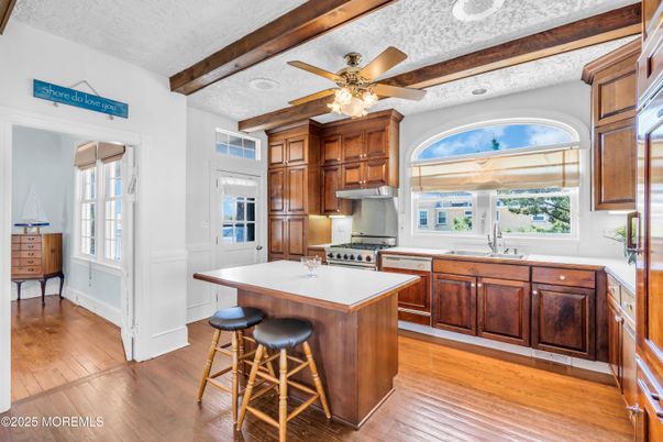 Interior, Kitchen, Recessed Lighting, Wooden Beams, Wood Texture Flooring