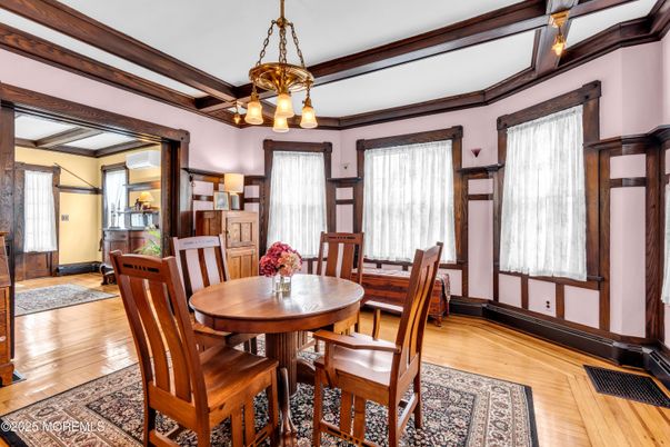 Chandelier, Dining room, Interior, Pendant Lights, Wood Texture Flooring
