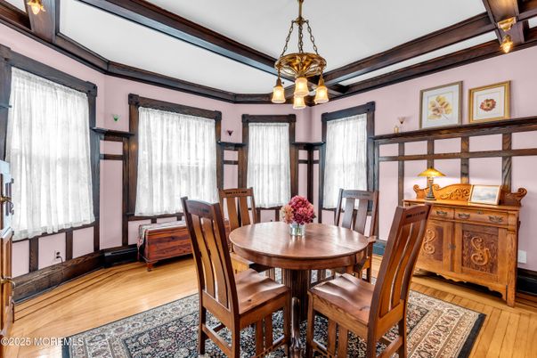 Dining room, Interior, Pendant Lights, Wood Texture Flooring
