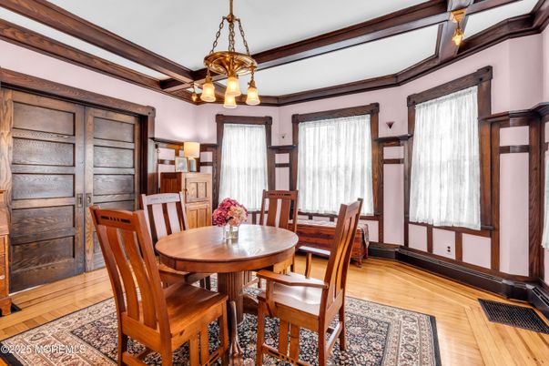 Chandelier, Dining room, Interior, Pendant Lights, Wood Texture Flooring