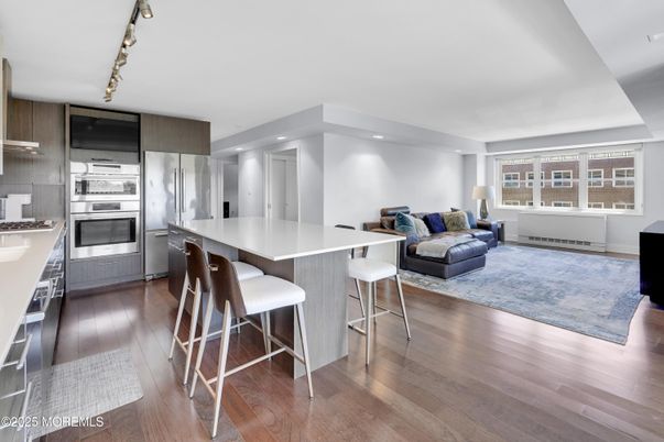 Interior, Kitchen, Living room, Recessed Lighting, Stainless Steel Appliances, Wood Texture Flooring
