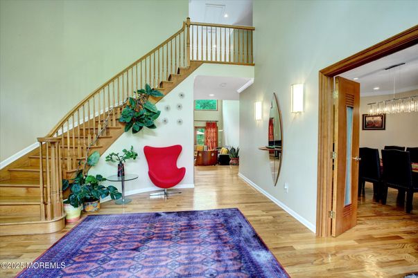 Dining room, Interior, Pendant Lights, Recessed Lighting, Wood Texture Flooring