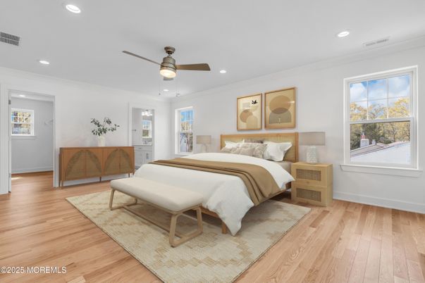 Bedroom, Interior, Recessed Lighting, Wood Texture Flooring