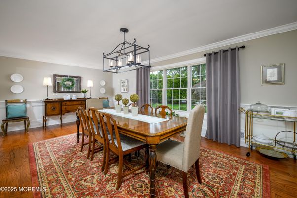 Dining room, Interior, Pendant Lights, Wood Texture Flooring