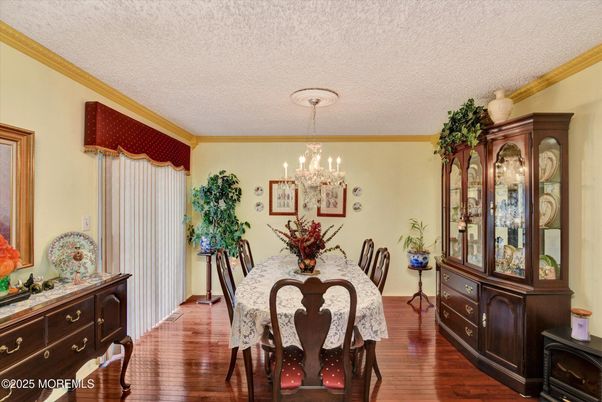 Chandelier, Dining room, Interior, Wood Texture Flooring