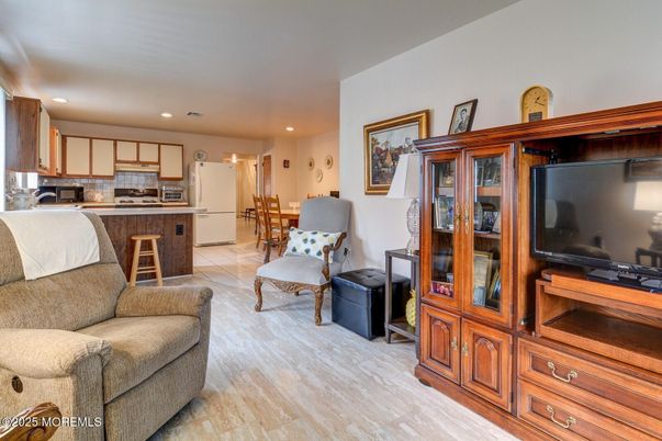 Interior, Kitchen, Living room, Recessed Lighting, Stainless Steel Appliances, Wood Texture Flooring