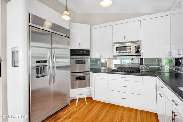 Interior, Kitchen, Pendant Lights, Stainless Steel Appliances, Wood Texture Flooring