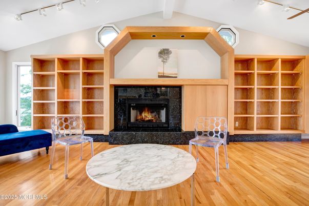 Fireplace, Interior, Recessed Lighting, Wood Texture Flooring