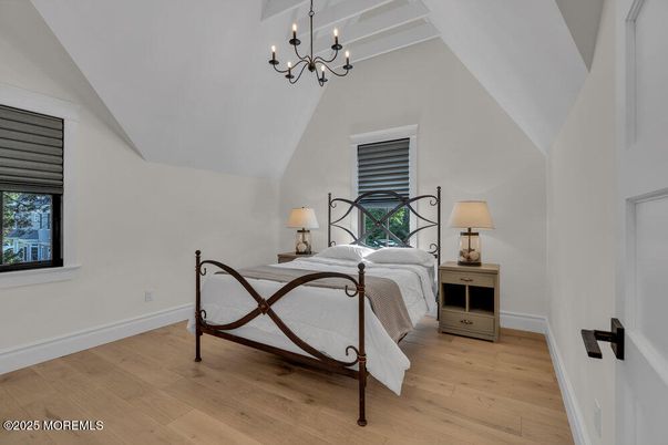 Bedroom, Chandelier, Interior, Wood Texture Flooring