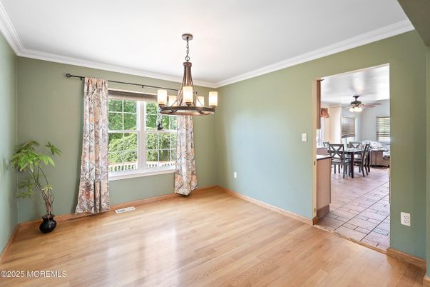 Dining room, Interior, Pendant Lights, Wood Texture Flooring