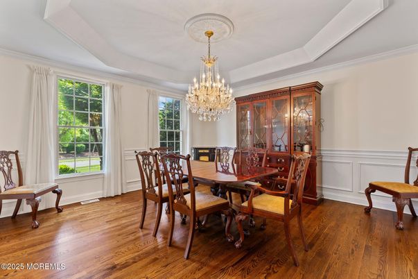 Chandelier, Dining room, Interior, Wood Texture Flooring