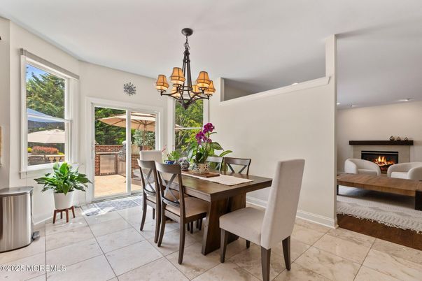 Chandelier, Dining room, Fireplace, Interior, Recessed Lighting