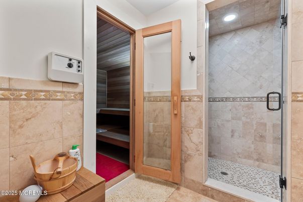 Bathroom, Glass Shower, Interior, Recessed Lighting, Sauna Room