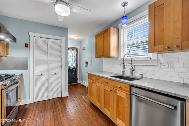 Interior, Kitchen, Pendant Lights, Stainless Steel Appliances, Wood Texture Flooring