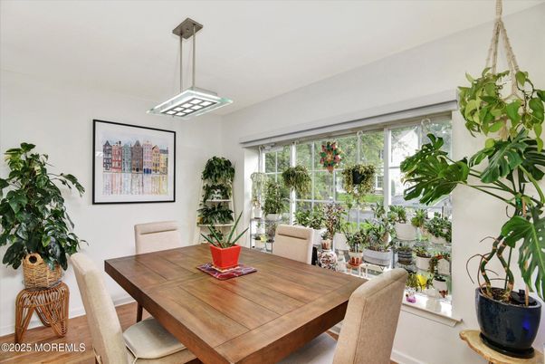 Dining room, Interior, Pendant Lights, Wood Texture Flooring