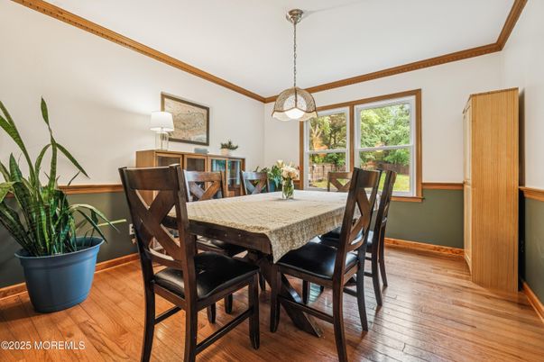 Dining room, Interior, Pendant Lights, Wood Texture Flooring