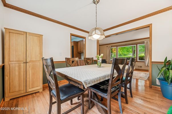 Dining room, Interior, Pendant Lights, Wood Texture Flooring