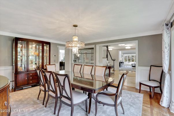 Chandelier, Dining room, Interior, Wood Texture Flooring