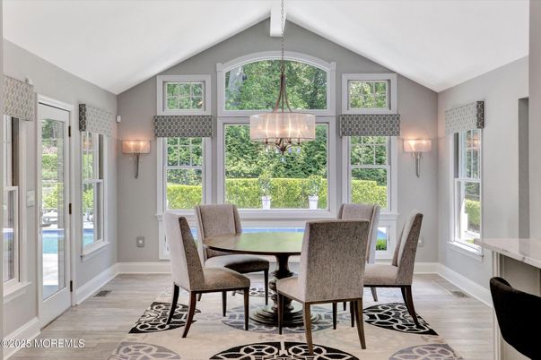 Chandelier, Dining room, Interior, Pendant Lights, Wood Texture Flooring