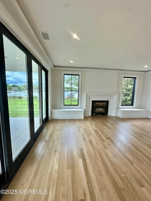 Empty room, Fireplace, Interior, Recessed Lighting, Wood Texture Flooring