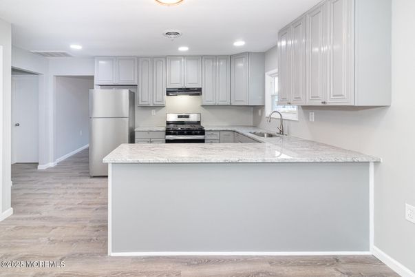 Interior, Kitchen, Recessed Lighting, Wood Texture Flooring