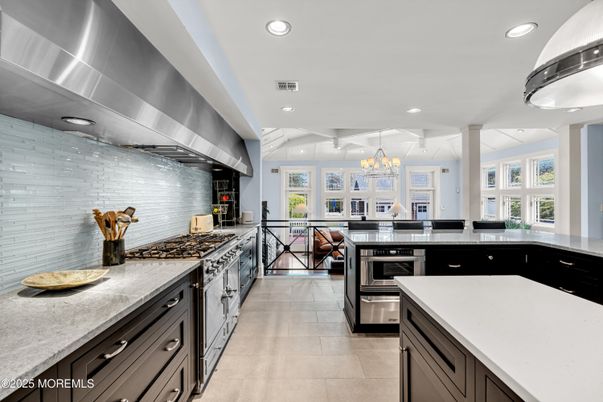 Chandelier, Interior, Kitchen, Recessed Lighting, Stainless Steel Appliances