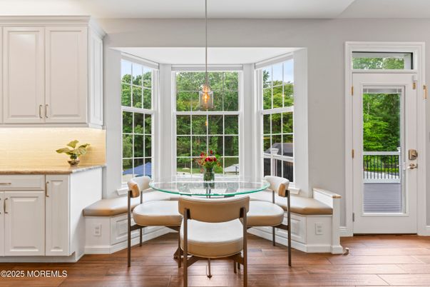 Dining room, Interior, Pendant Lights, Wood Texture Flooring