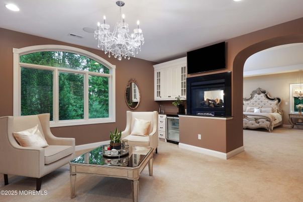 Chandelier, Fireplace, Interior, Living room, Recessed Lighting