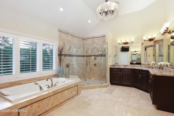 Bathroom, Dual Sink Vanities, Glass Shower, Interior, Recessed Lighting