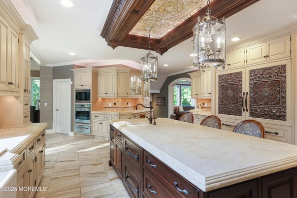 Chandelier, Interior, Kitchen, Pendant Lights, Recessed Lighting, Stainless Steel Appliances