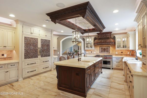 Chandelier, Interior, Kitchen, Pendant Lights, Recessed Lighting, Stainless Steel Appliances