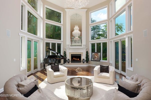 Chandelier, Fireplace, Interior, Living room, Piano, Wood Texture Flooring