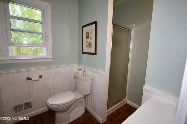 Bathroom, Glass Shower, Interior, Wood Texture Flooring