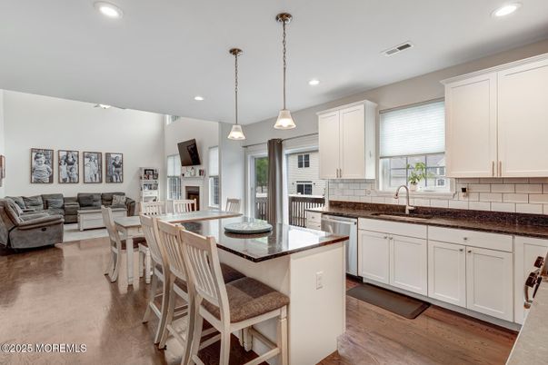 Dining room, Interior, Kitchen, Living room, Pendant Lights, Recessed Lighting, Wood Texture Flooring