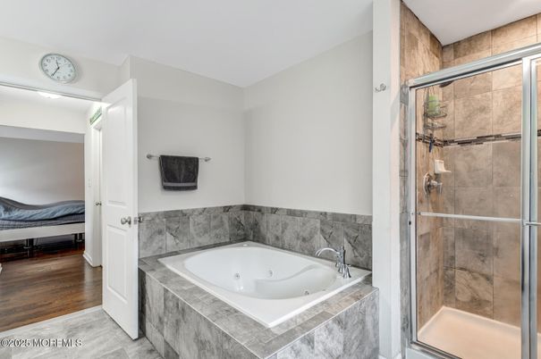 Bathroom, Glass Shower, Interior, Wood Texture Flooring