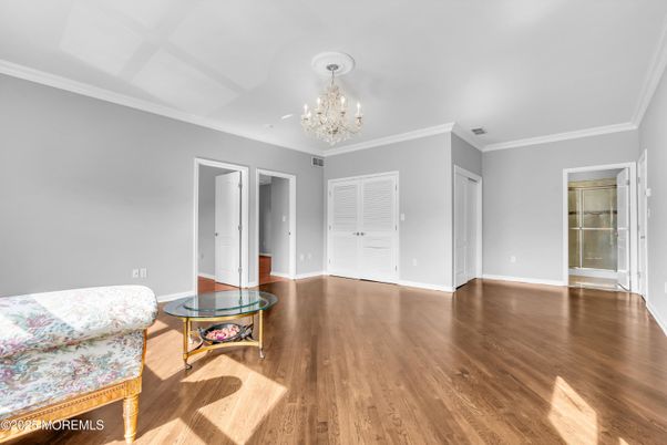 Chandelier, Empty room, Interior, Recessed Lighting, Wood Texture Flooring