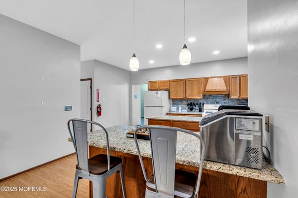 Interior, Kitchen, Pendant Lights, Recessed Lighting, Wood Texture Flooring