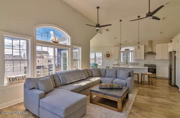 Interior, Kitchen, Living room, Pendant Lights, Stainless Steel Appliances, Wood Texture Flooring
