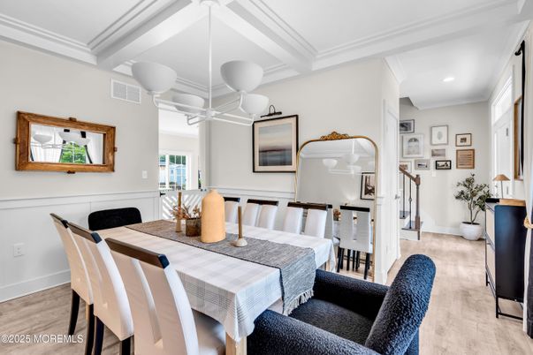 Dining room, Interior, Recessed Lighting, Wood Texture Flooring