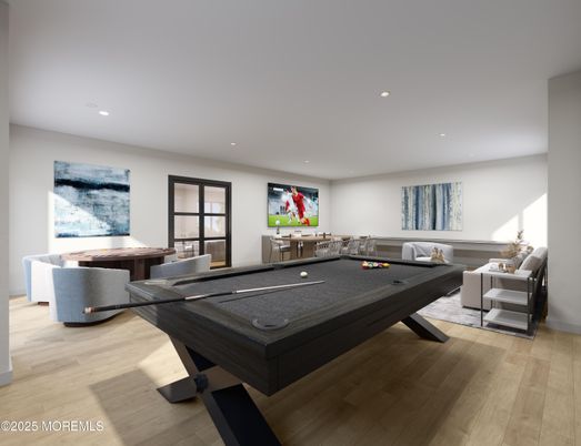 Billiard Table, Game Room, Interior, Living room, Recessed Lighting, Wood Texture Flooring