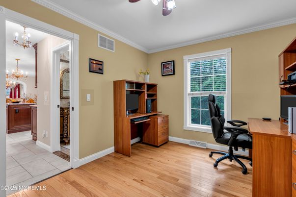 Chandelier, Home Office, Interior, Wood Texture Flooring