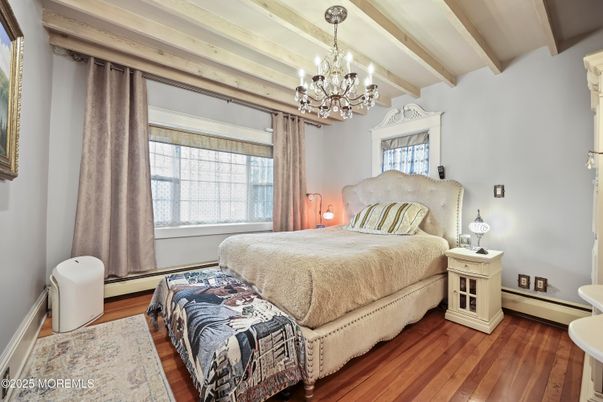 Bedroom, Chandelier, Interior, Wood Texture Flooring