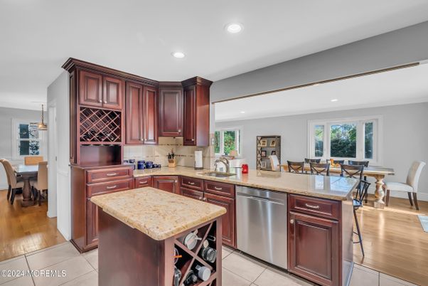Dining room, Interior, Kitchen, Recessed Lighting, Stainless Steel Appliances, Wood Texture Flooring