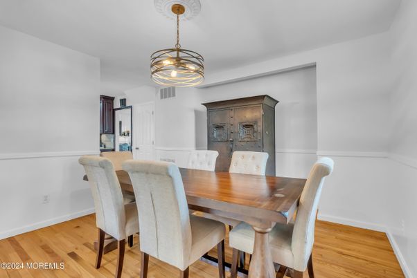 Dining room, Interior, Pendant Lights, Wood Texture Flooring