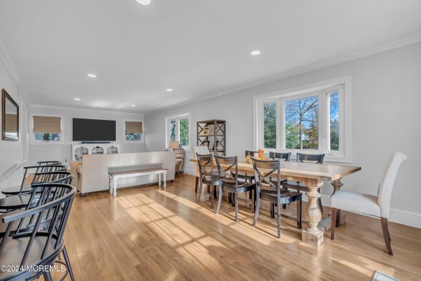 Dining room, Interior, Recessed Lighting, Wood Texture Flooring