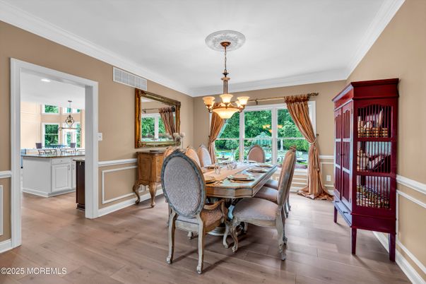 Chandelier, Dining room, Interior, Wood Texture Flooring