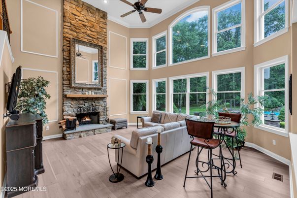 Fireplace, Interior, Living room, Sun Room, Wood Texture Flooring