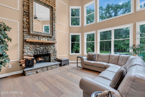 Fireplace, Interior, Living room, Sun Room, Wood Texture Flooring