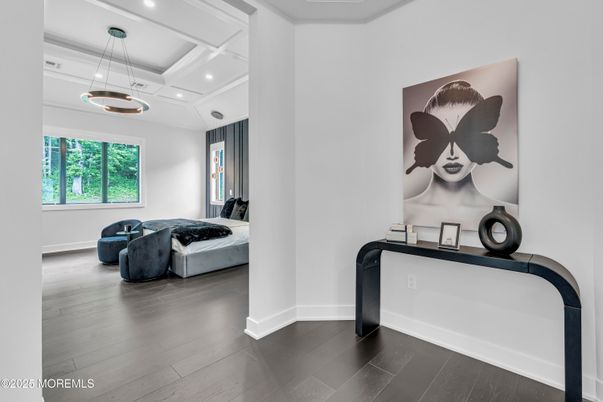 Bedroom, Interior, Pendant Lights, Recessed Lighting, Wood Texture Flooring